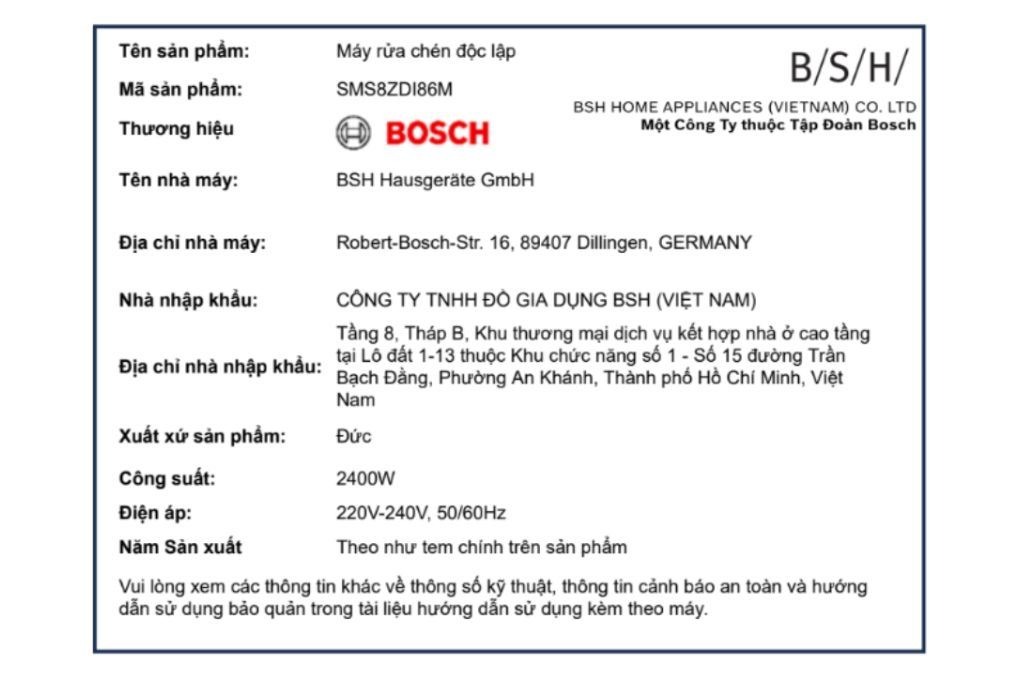 Máy rửa chén độc lập Bosch SMS8ZDI86M - 14 Bộ Châu Âu